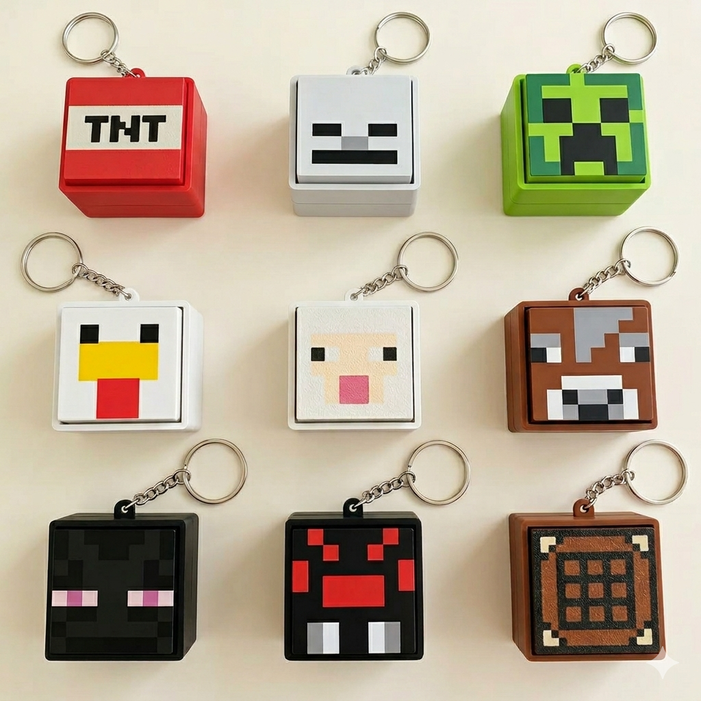 Kawaii Pixel Art Block Keychain Set |Creative Gift for Gamers
